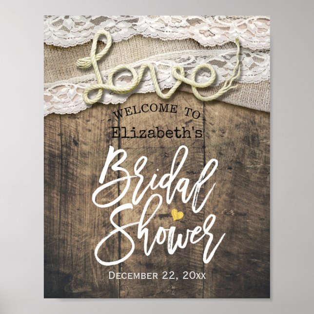 Rustic Love Rope Burlap Lace Bridal Shower Welcome Poster (Front)