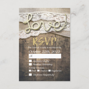 Rustic Love Rope Burlap Lace Wedding RSVP Reply