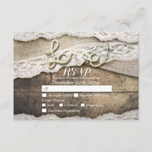 Rustic Love Rope Burlap Lace Wedding RSVP Reply