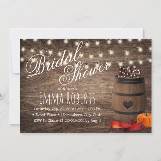 Rustic Love Sign Wine Barrel Autumn Bridal Shower Invitation (Front)