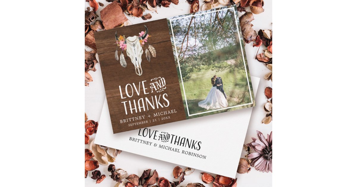 Rustic Love Thanks Antler Dark Wood Thank You Card | Zazzle