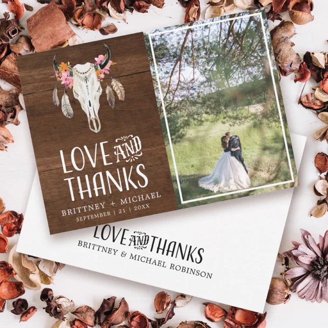 Rustic Love Thanks Antler Dark Wood Thank You Card | Zazzle