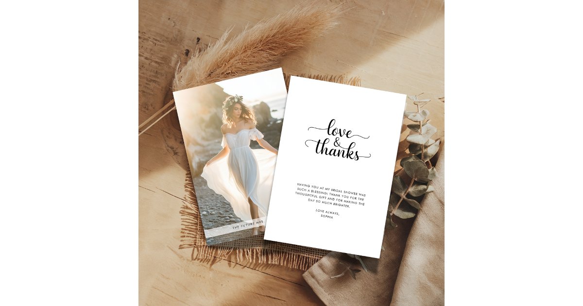 Rustic Love & Thanks Bridal Shower Beach Photo Thank You Card | Zazzle