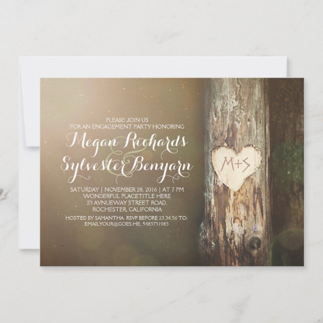 rustic love tree country engagement party invites (Front)