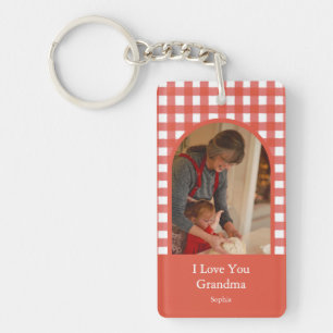 Rustic Love You Grandma Gingham Photo Keychain