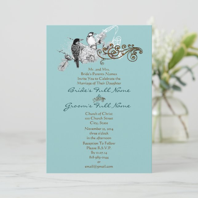 Rustic Lovebirds Wedding Invitation (Standing Front)