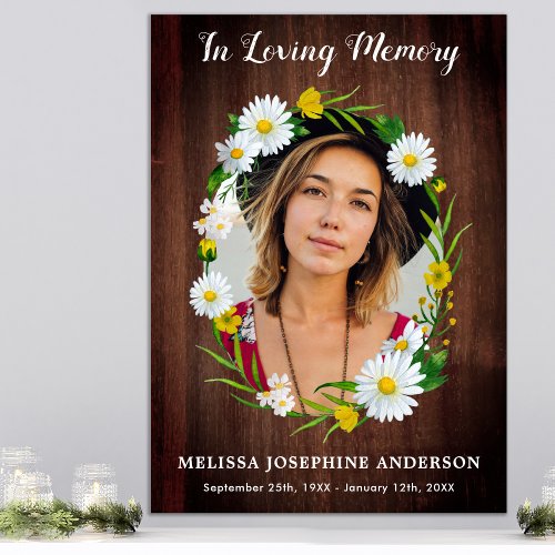 Rustic Loving Memory Floral Daisy Photo Funeral Poster