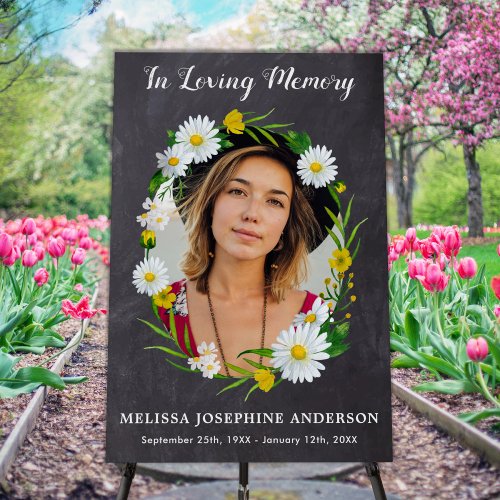 Rustic Loving Memory Floral Daisy Photo Memorial  Foam Board