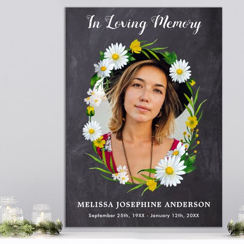 Rustic Loving Memory Floral Daisy Photo Memorial Poster