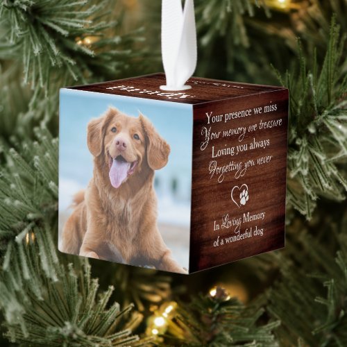 Rustic Loving Memory Pet Loss Pet Memorial 4 Photo Cube Ornament