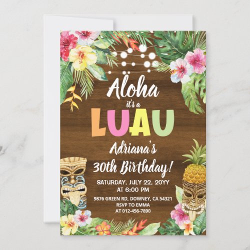 Rustic LUAU Tropical Aloha Birthday Invitation