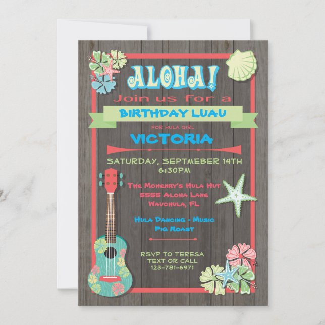 Rustic Luau Tropical Beach invitations (Front)