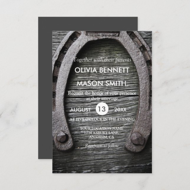 Rustic Lucky Charm Horseshoe Wedding Card (Front/Back)