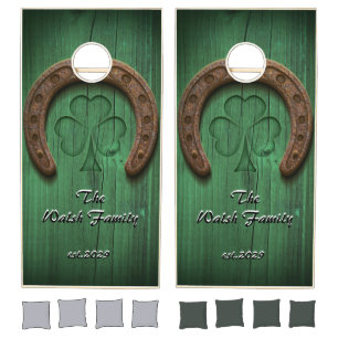 Rustic Lucky Horse Shoe Irish Family Custom Cornhole Set