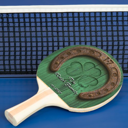 Rustic Lucky Horse Shoe Irish Family Custom Ping Pong Paddle