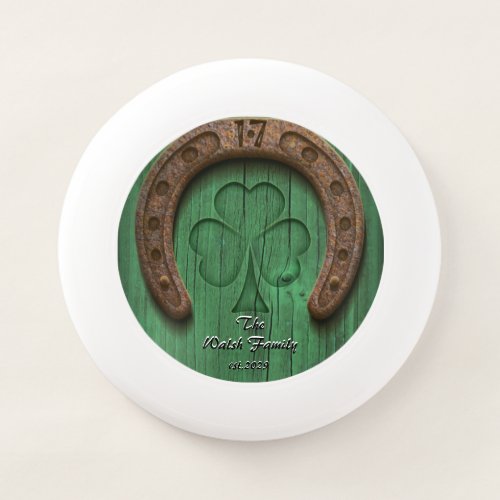 Rustic Lucky Horse Shoe Irish Family Custom Wham_O Frisbee