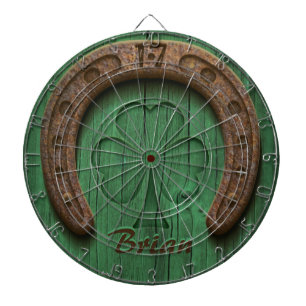 Rustic Lucky Horse Shoe Irish Personalized  Dart Board