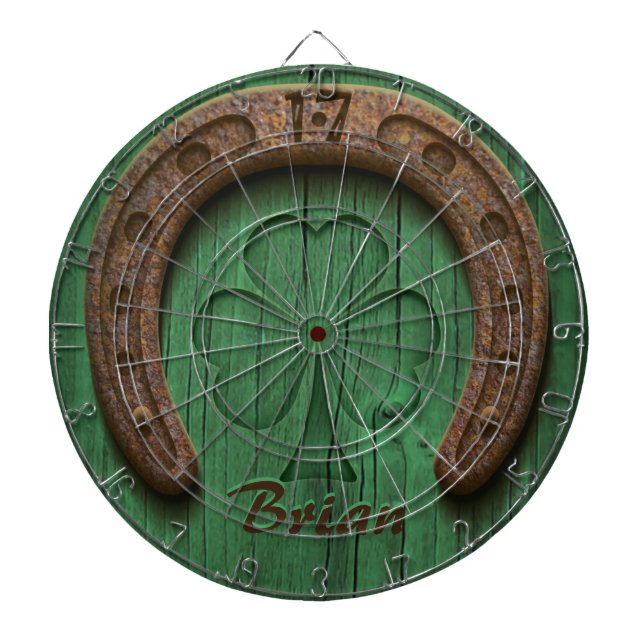 Rustic Lucky Horse Shoe Irish Personalized  Dart Board (Front)