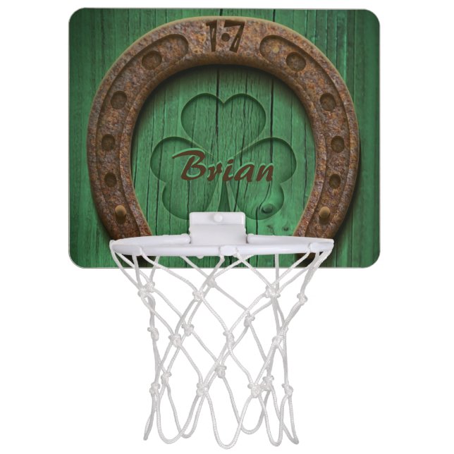 Rustic Lucky Horse Shoe Irish Personalized  Mini Basketball Hoop (Front)