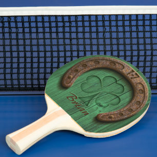 Rustic Lucky Horse Shoe Irish Personalized  Ping Pong Paddle