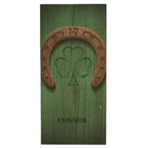 Rustic Lucky Horse Shoe Irish Personalized Wood Flash Drive