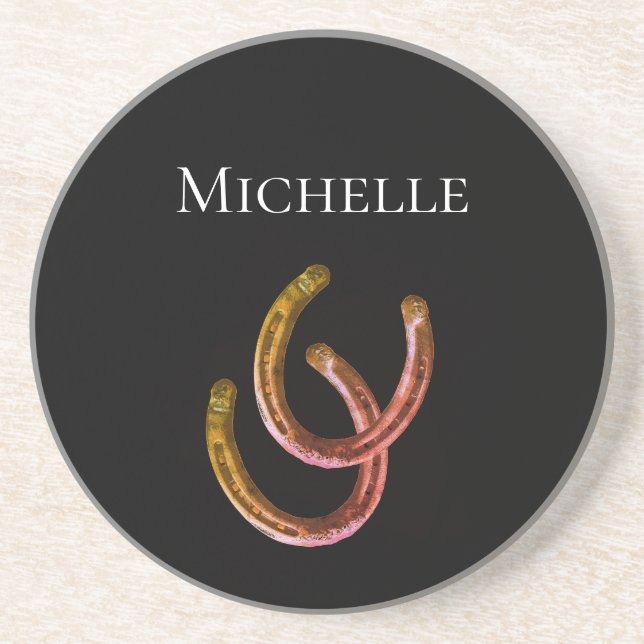 Rustic Lucky Horseshoes Monogram Coaster (Front)