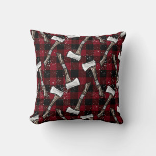 Rustic Lumberjack Axes on Buffalo Plaid Throw Pillow