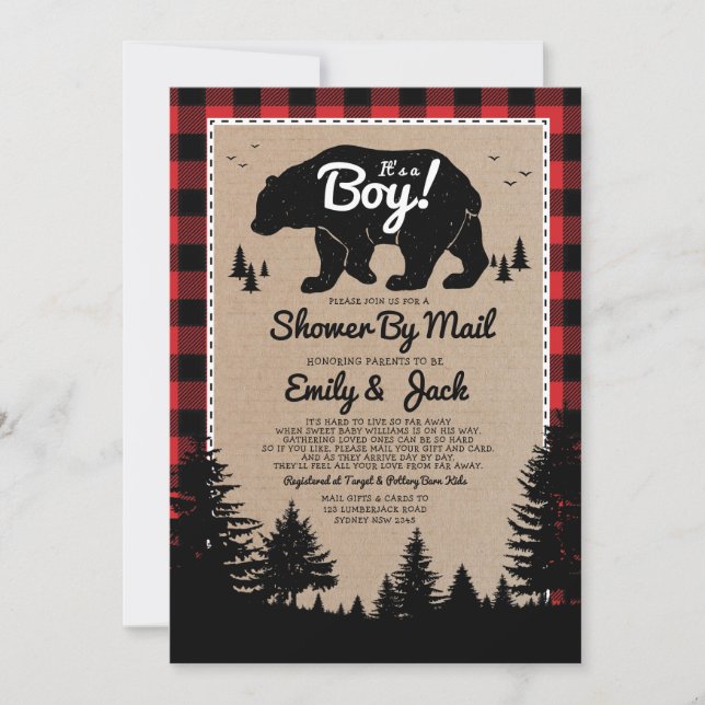 Rustic Lumberjack Baby Shower By Mail Invitation (Front)