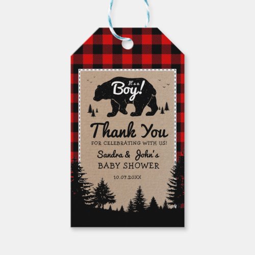 Rustic Lumberjack Bear Adventure Baby Shower Favor Gift Tags