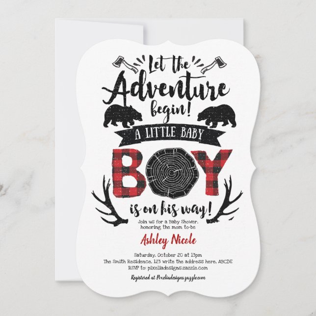 Rustic Lumberjack Buffalo Plaid Baby Boy Shower Invitation (Front)