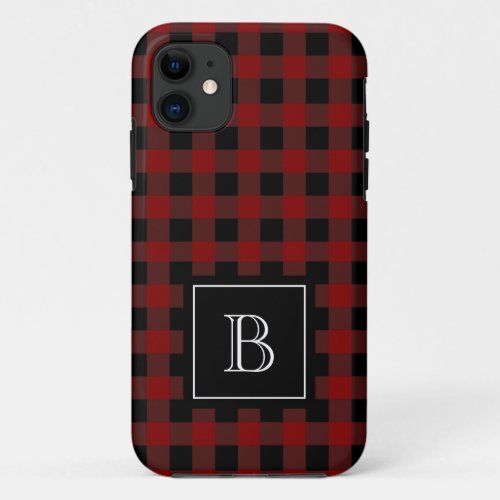 Rustic Lumberjack Buffalo Plaid Custom Monogrammed iPhone 11 Case