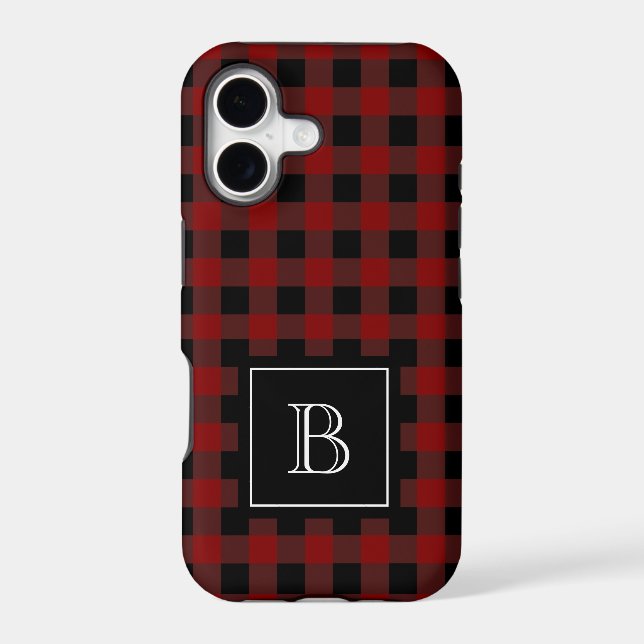 Rustic Lumberjack Buffalo Plaid Custom Monogrammed Case-Mate iPhone Case (Back)