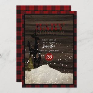 Rustic Lumberjack Buffalo Plaid Stag Baby Shower Invitation