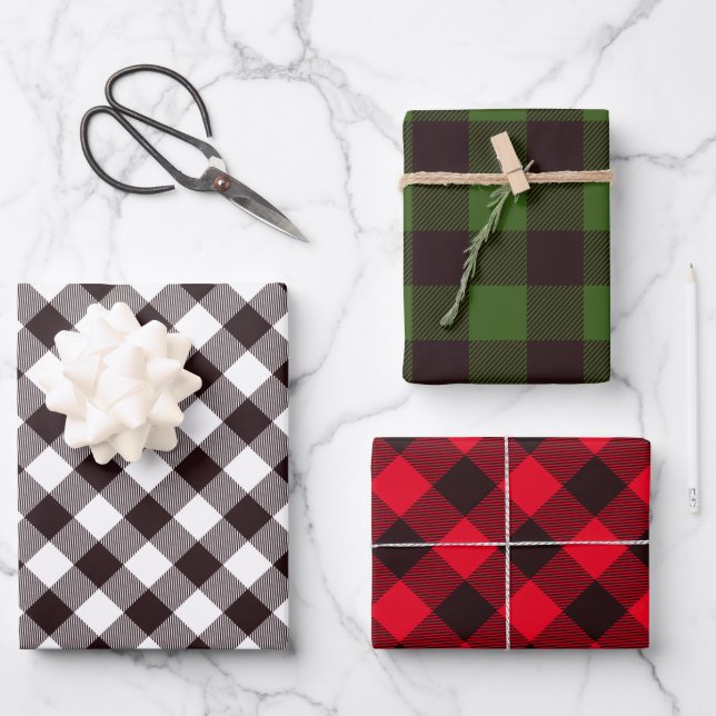 Rustic Lumberjack Flannel Christmas Tree Wrapping Paper Sheets (Front)