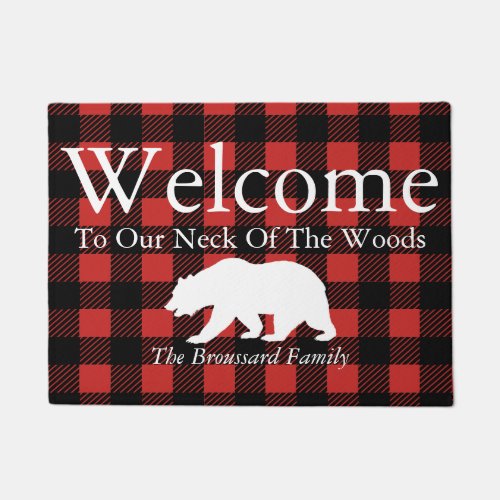 Rustic Lumberjack Plaid  Bear Family Name Doormat