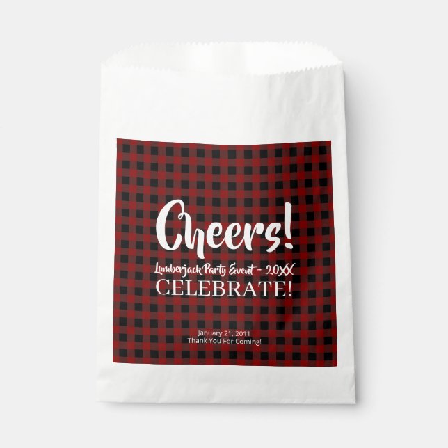 Rustic Lumberjack Plaid Cheers Custom Celebrate Favor Bag (Front)