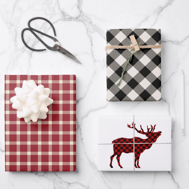 Rustic Lumberjack Plaid Holiday Wrapping Paper Sheets (Front)