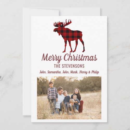 Rustic Lumberjack Plaid Moose Photo Christmas Holiday Card