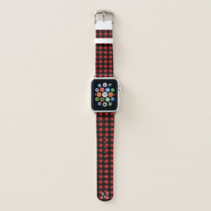 Rustic Lumberjack Plaid & White Initial Letter Apple Watch Band