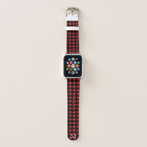 Rustic Lumberjack Plaid  White Initial Letter Apple Watch Band