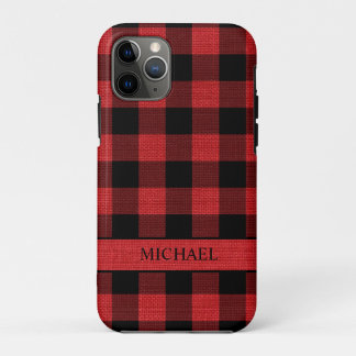 Rustic Lumberjack Red Black Buffalo Check Name iPhone 11 Pro Case