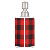 Rustic Lumberjack Red Black Buffalo Plaid Monogram Bath Set (Back)