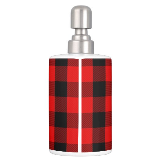 Rustic Lumberjack Red Black Buffalo Plaid Monogram Bath Set (Back)