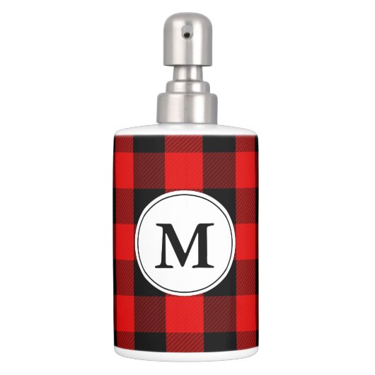 Rustic Lumberjack Red Black Buffalo Plaid Monogram Bath Set (Front)