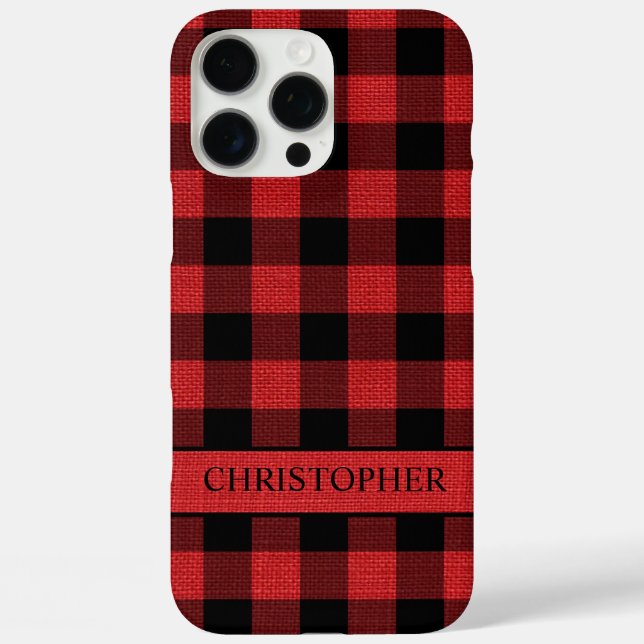 Rustic Lumberjack Red Black Buffalo Plaid Name Case-Mate iPhone Case (Back)