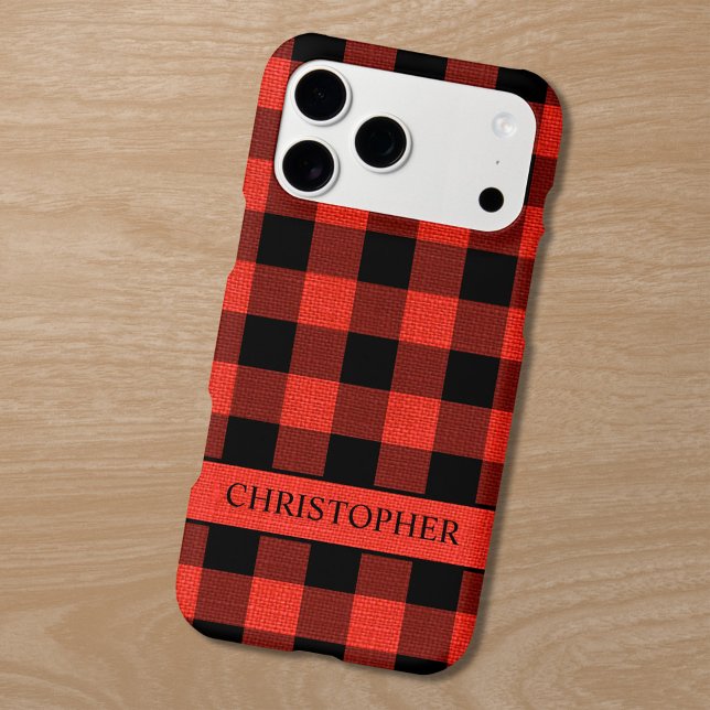 Rustic Lumberjack Red Black Buffalo Plaid Name Case-Mate iPhone Case (Rustic Lumberjack Red Black Buffalo Plaid Name Case-Mate iPhone Case in situ)