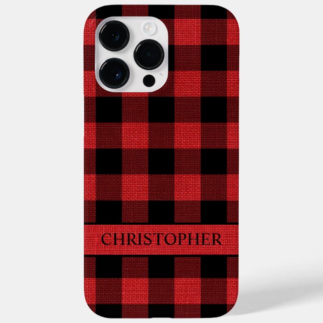 Rustic Lumberjack Red Black Buffalo Plaid Name Case-Mate iPhone Case (Back)