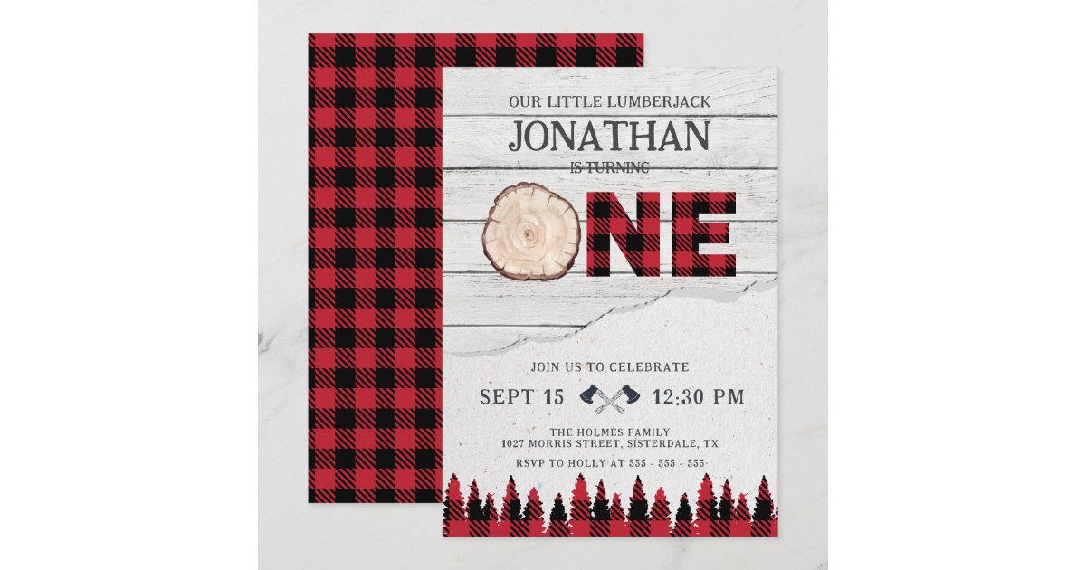 Rustic Lumberjack Red Buffalo Plaid 1st Birthday Invitation | Zazzle