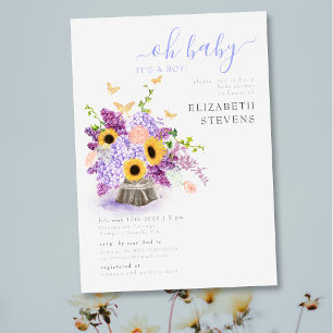 Rustic Lush Sunflowers Elegant Boy Baby Shower Invitation