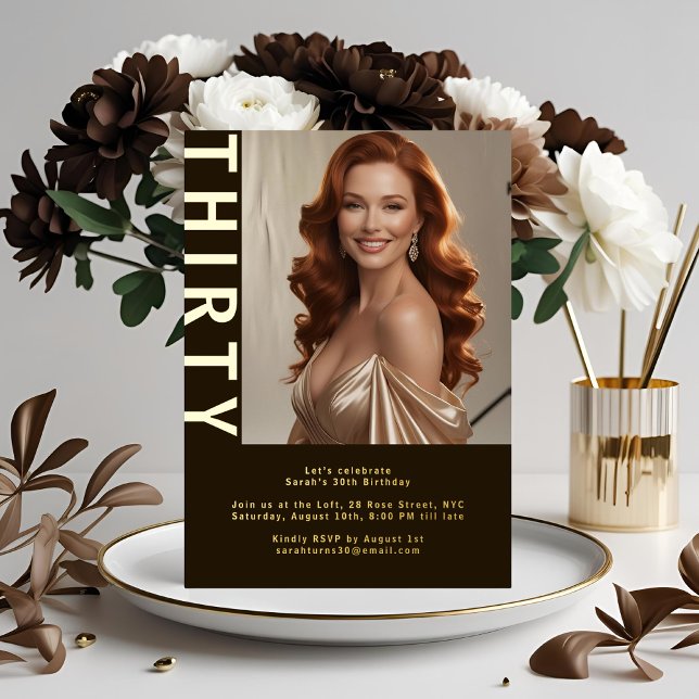 Rustic Luxe Brown & Foil 30th  Foil Invitation (Creator Uploaded)